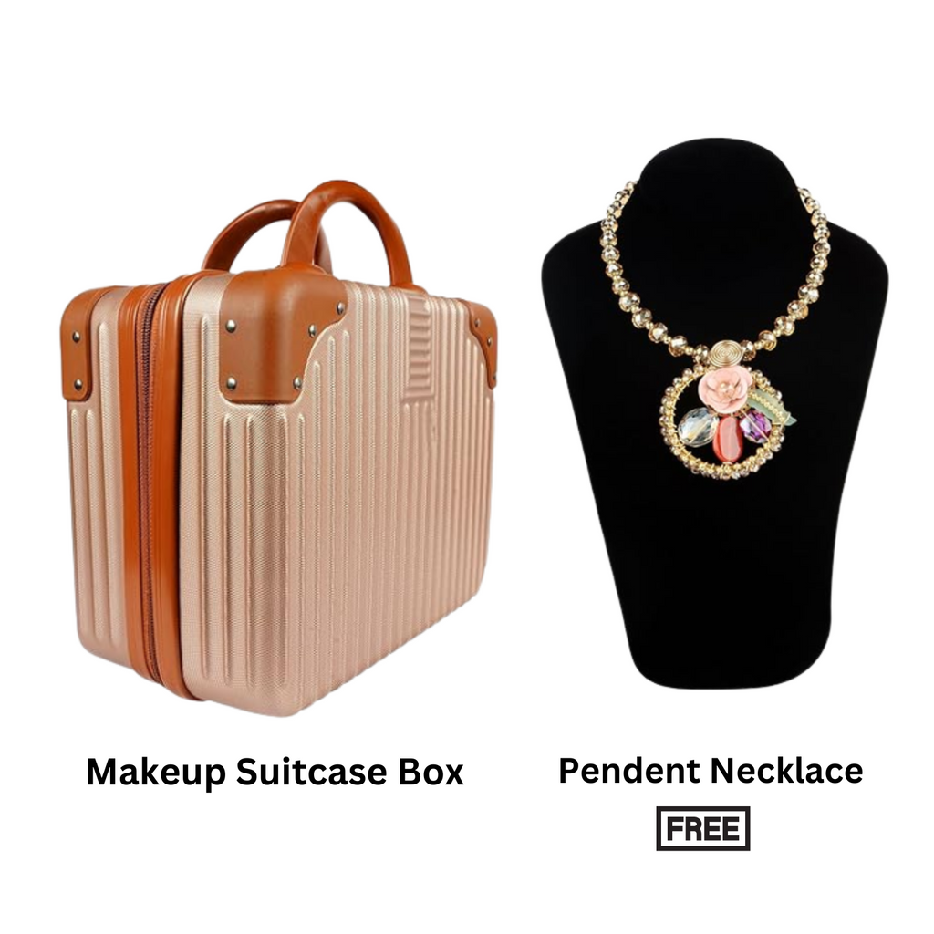 Organizer Box Travel Vanity Box Luggage Mini Case (Rose Gold) | Necklace for Women/Girl/Pink Flower Design with Crystal Golden Colour Designer Pendent Necklace