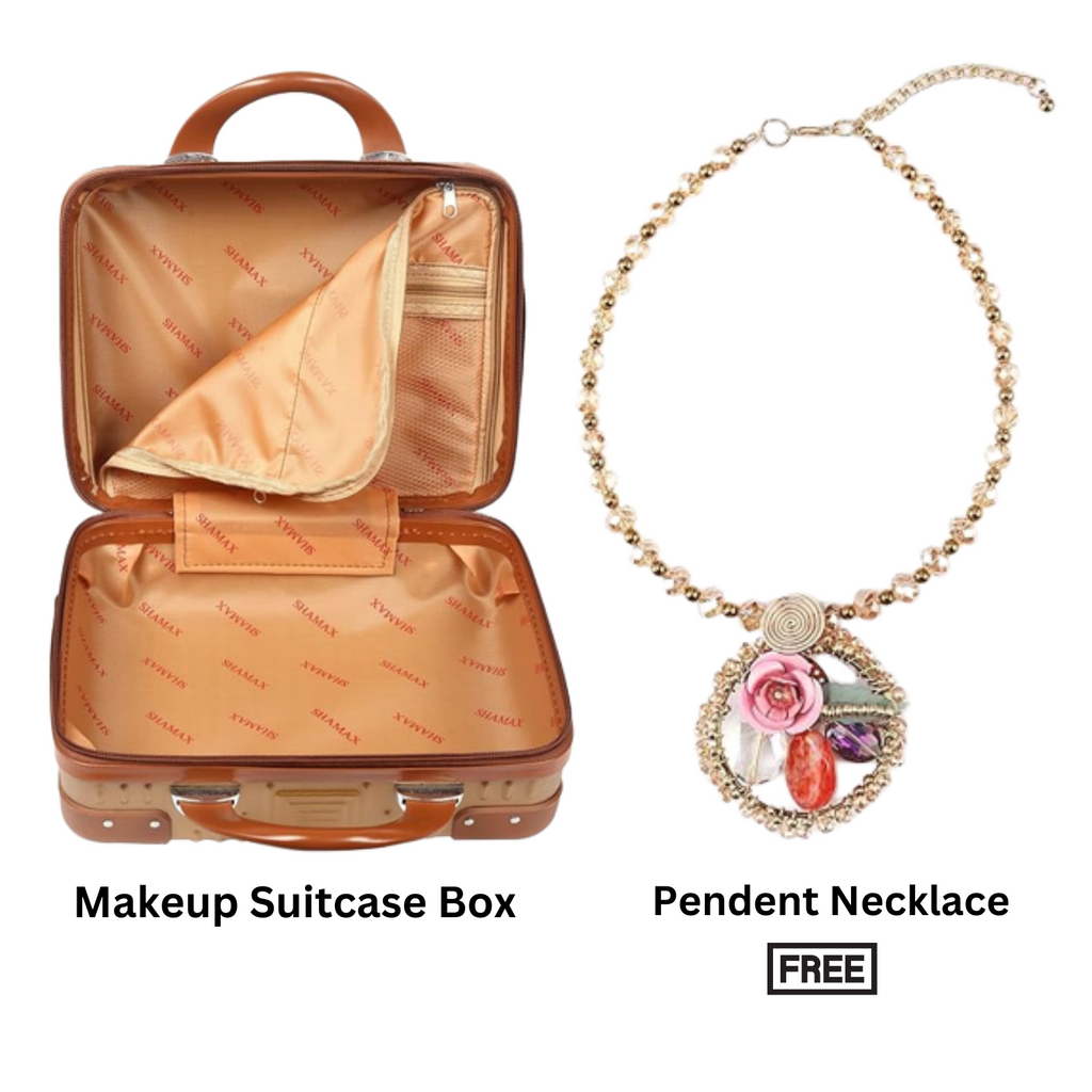 Organizer Box Travel Vanity Box Luggage Mini Case (Rose Gold) | Necklace for Women/Girl/Pink Flower Design with Crystal Golden Colour Designer Pendent Necklace