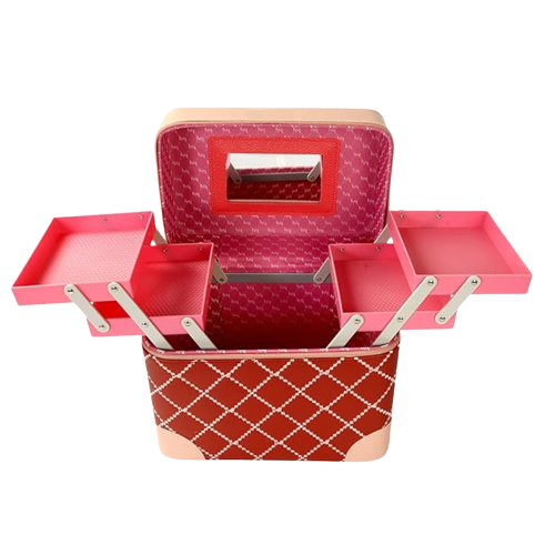 Makeup Organizer Bag Large Vanity Box Cosmetic Case | Free Necklace for Women/Girl/Pink Flower Design