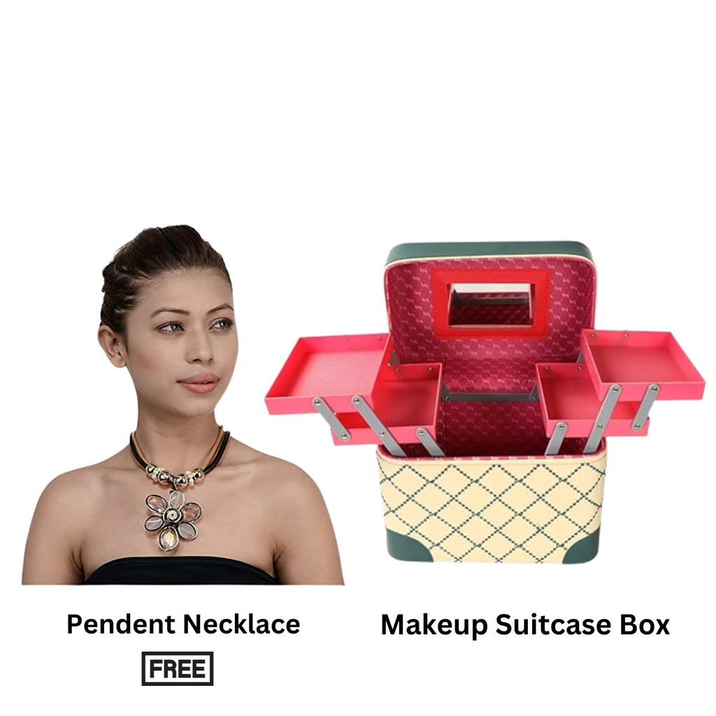 Makeup Organizer Bag Vanity Box Cosmetic Case with 5 Compartments | Free Fancy Pendant Necklace for women