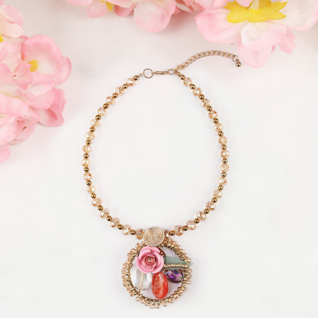 Pink Flower Design Pendent Necklace
