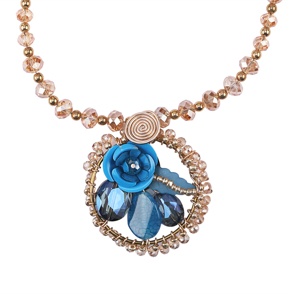 Blue Flower Design Pendent Necklace